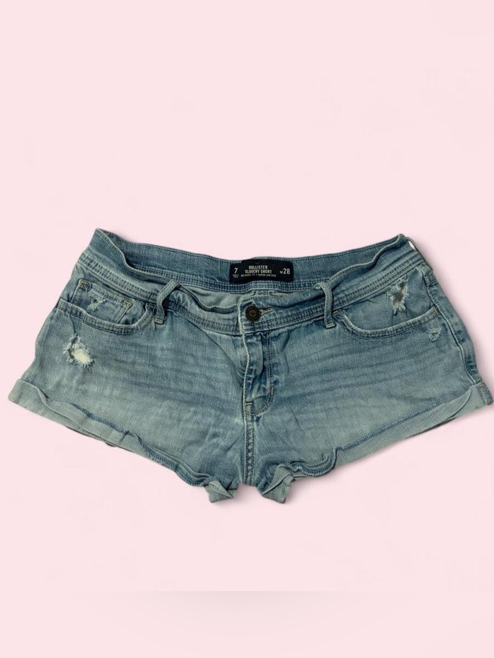 Hollister Faded Light Blue Distressed Denim Cutoff Shorts